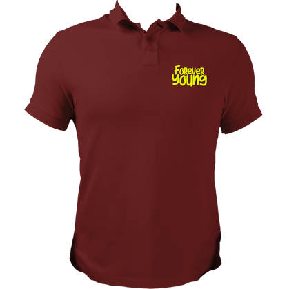 Maroon Forever Young Unisex Polo with bright chest typography print by Garrari