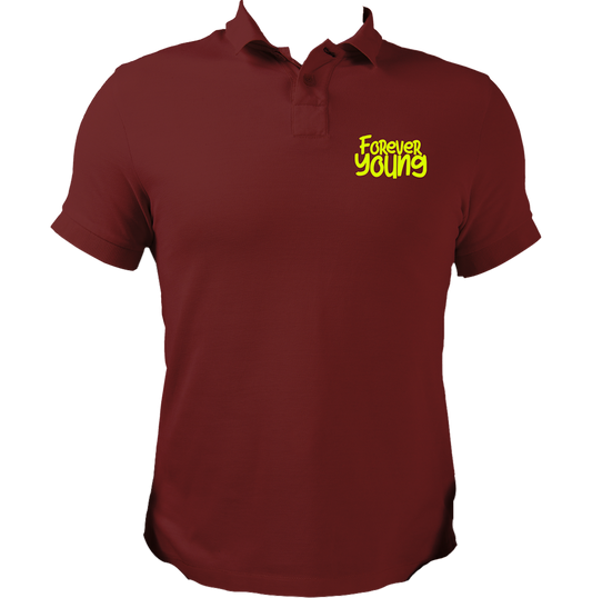 Maroon Forever Young Unisex Polo with bright chest typography print by Garrari