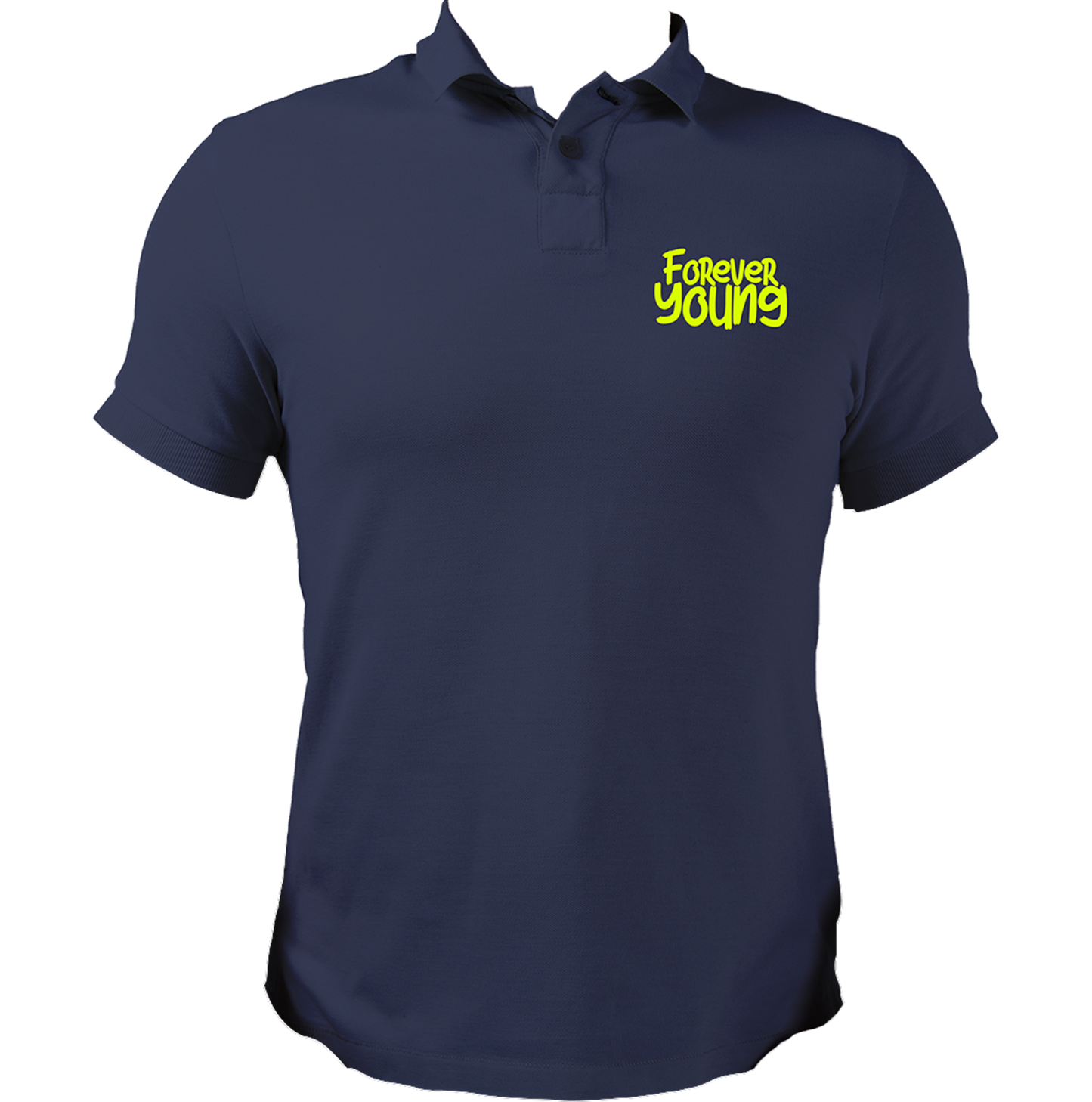 Navy Blue Forever Young Unisex Polo with quirky chest print by Garrari