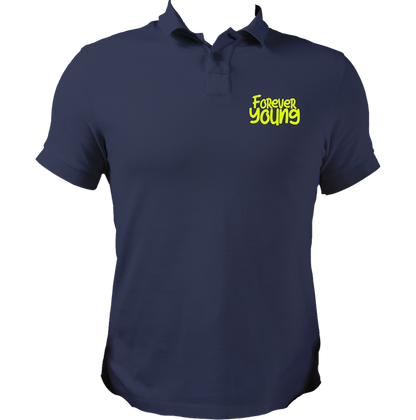 Navy Blue Forever Young Unisex Polo with quirky chest print by Garrari