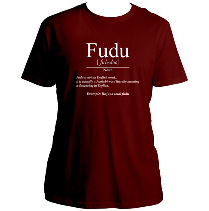 Maroon Fudu Unisex T-Shirt with Fudu Punjabi slang print by Garrari