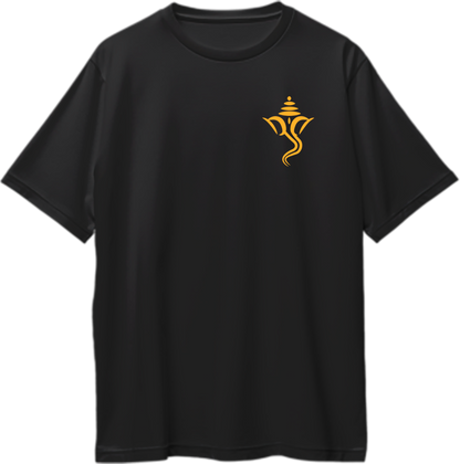 Ganesh Ji black oversized T-shirt with small Ganpati chest print by Garrari