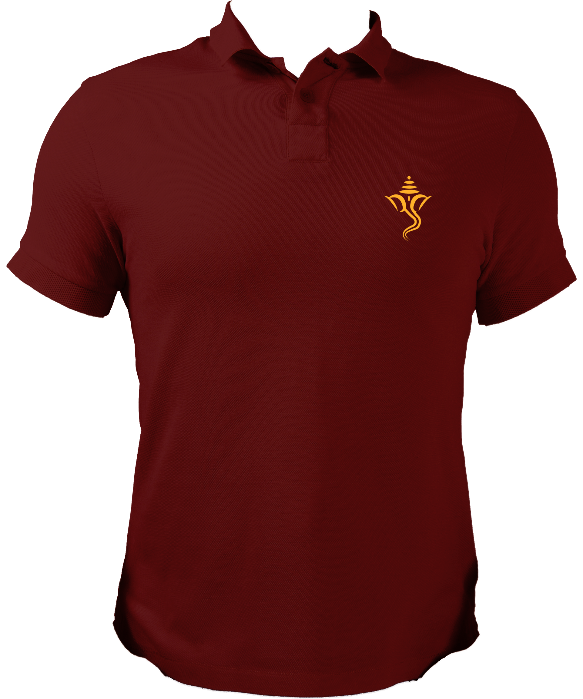 Front view of Ganesh Ji Unisex Polo T-Shirt with small Ganpati print on the pocket, perfect for Ganesh Chaturthi.