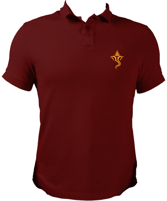 Front view of Ganesh Ji Unisex Polo T-Shirt with small Ganpati print on the pocket, perfect for Ganesh Chaturthi.