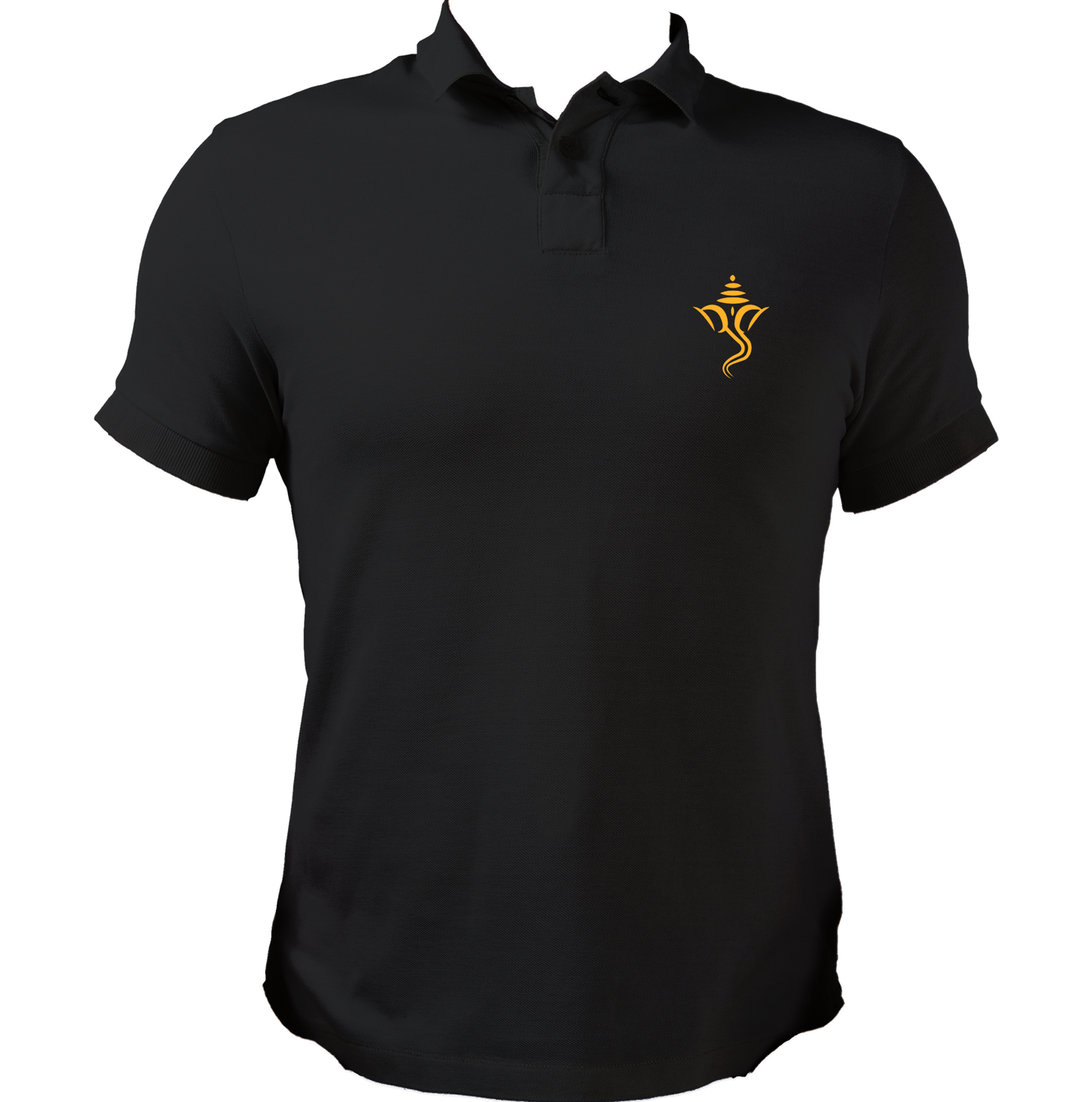 Ganesh Ji black polo T-shirt with small Ganpati pocket-side print by Garrari