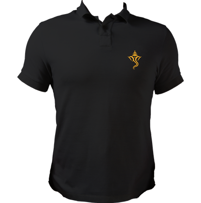 Ganesh Ji black polo T-shirt with small Ganpati pocket-side print by Garrari