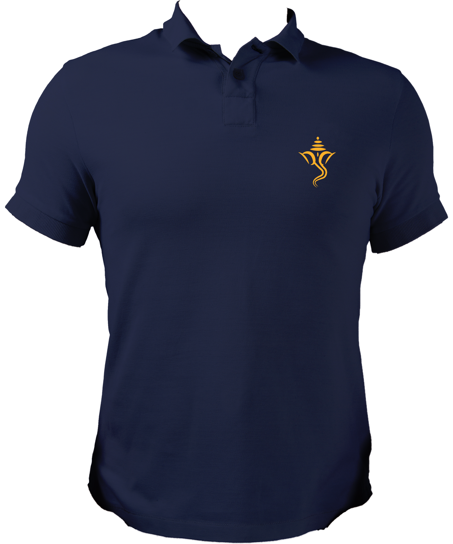 Front view of Ganesh Ji Unisex Polo T-Shirt with small Ganpati print on the pocket, perfect for Ganesh Chaturthi.