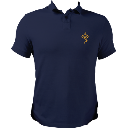 Ganesh Ji navy blue polo T-shirt with small Ganpati pocket-side print by Garrari