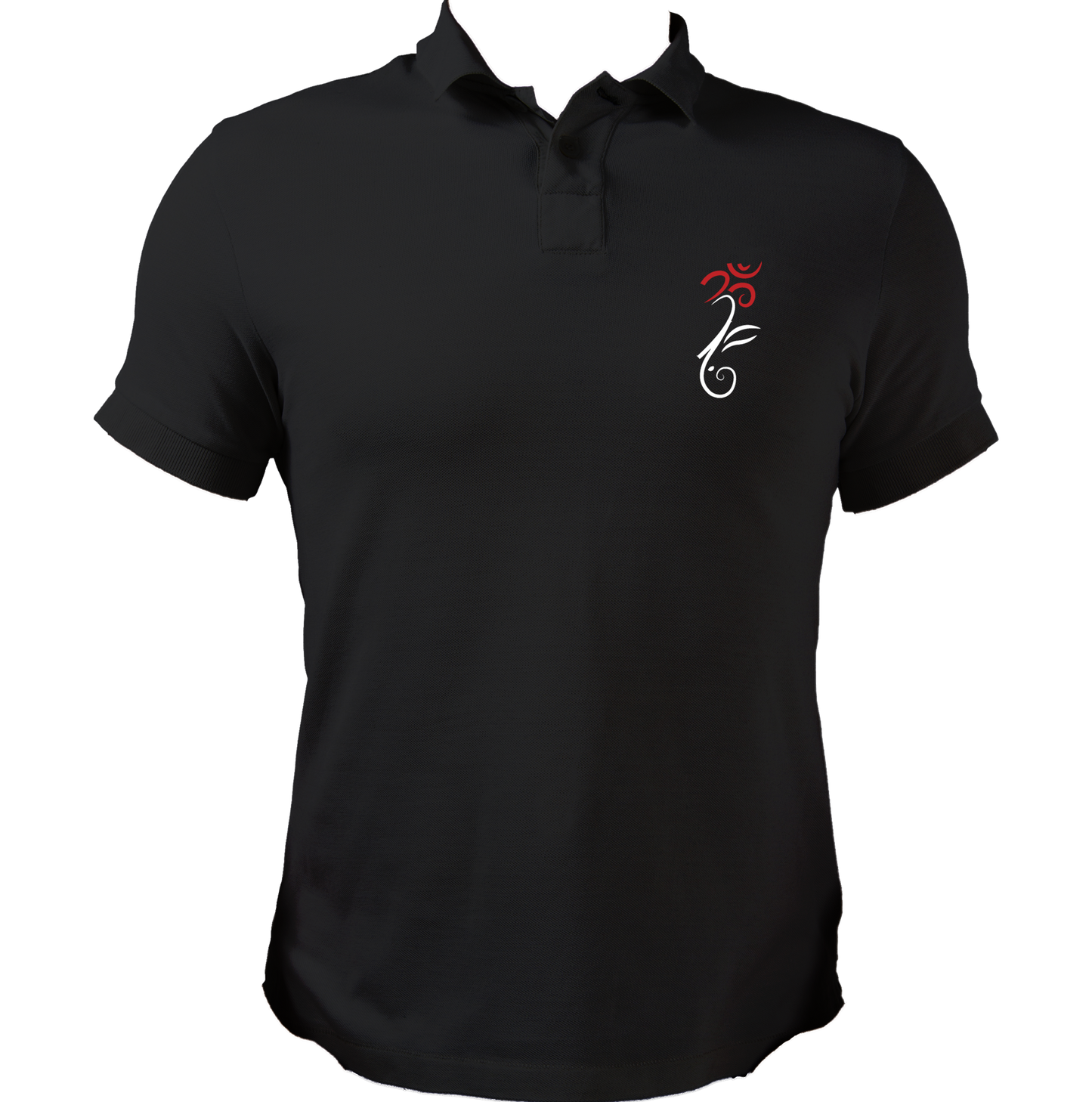 Om Ganesha black polo T-shirt with small pocket-side devotional print by Garrari