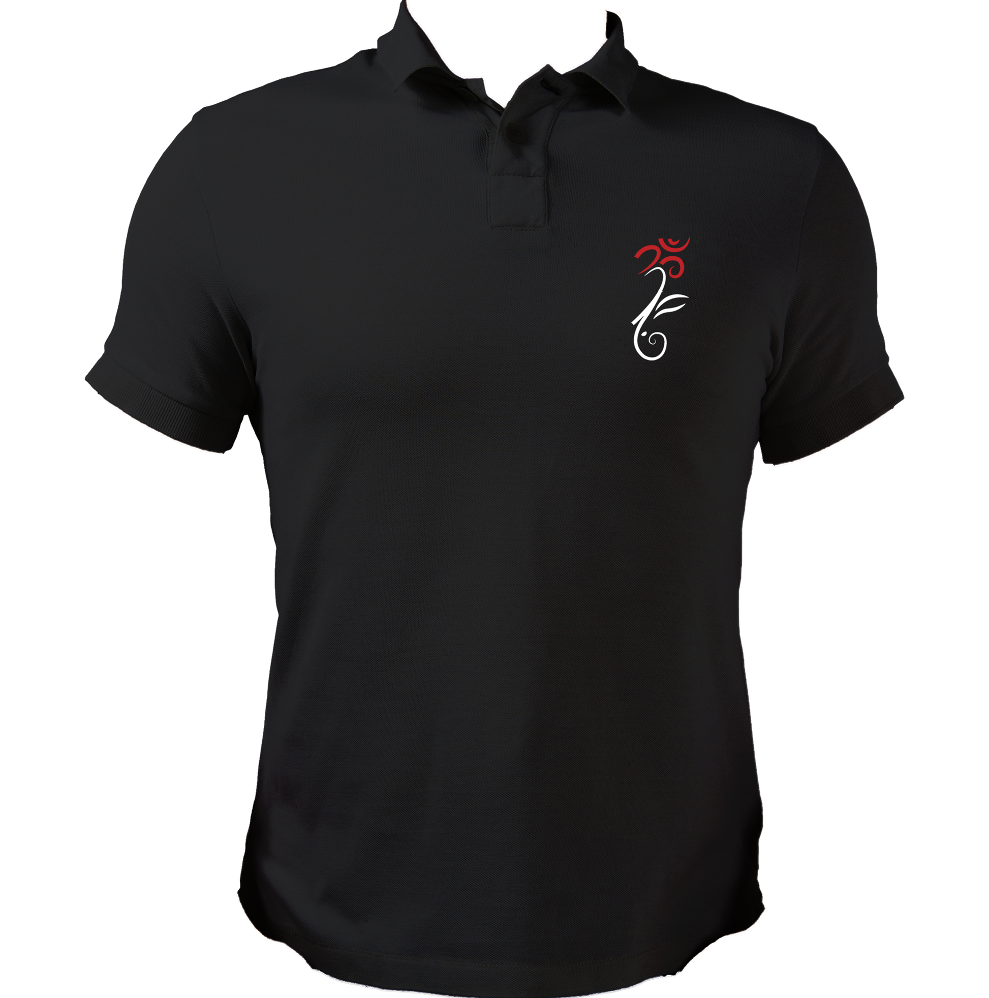 Om Ganesha black polo T-shirt with small pocket-side devotional print by Garrari