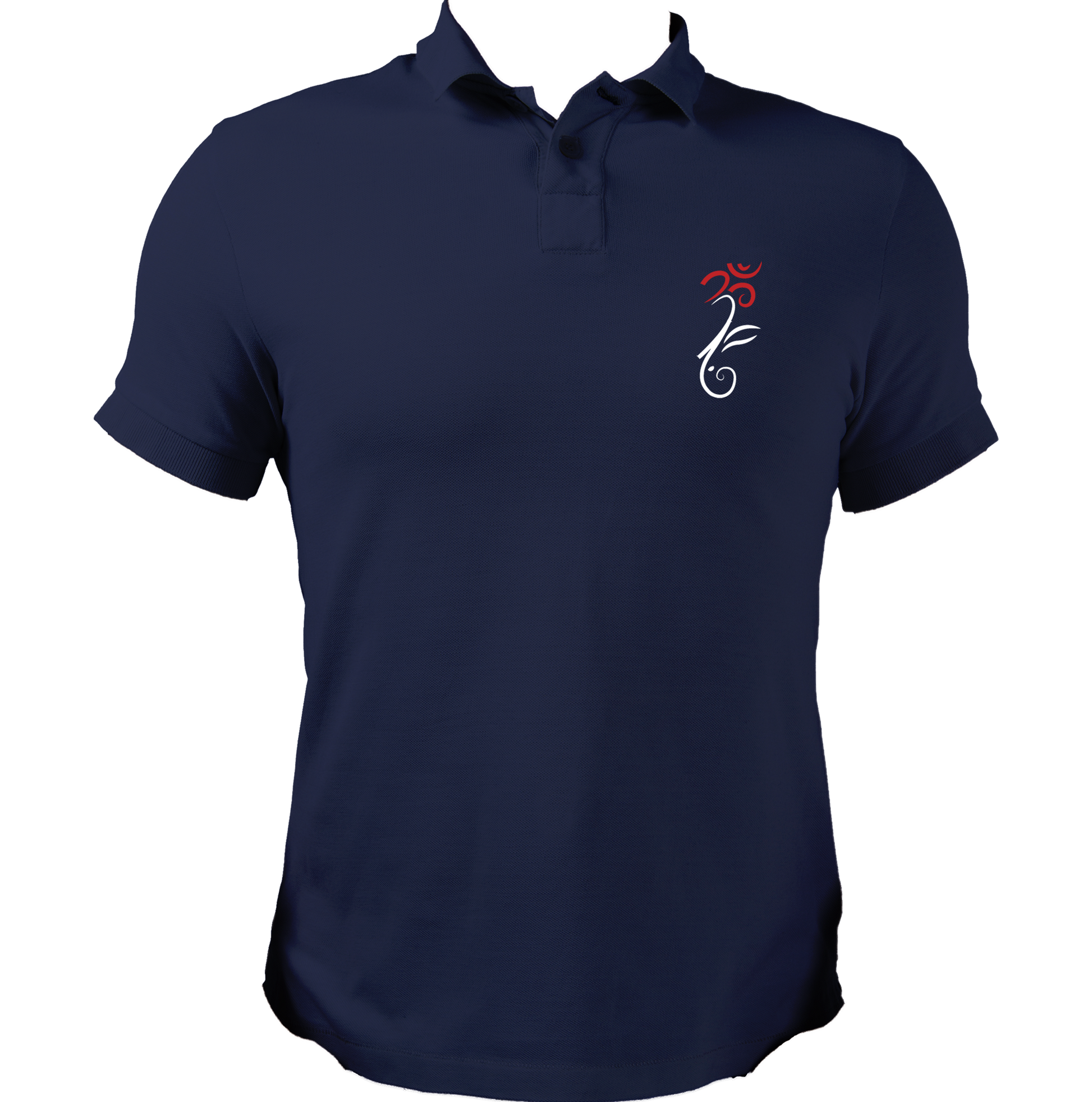Om Ganesha navy blue polo T-shirt with small pocket-side devotional print by Garrari
