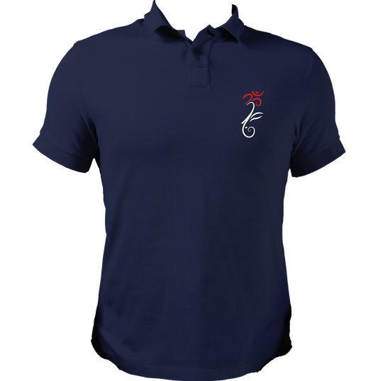 Om Ganesha navy blue polo T-shirt with small pocket-side devotional print by Garrari