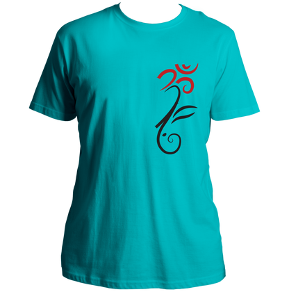 Om Ganesha aqua blue unisex T-shirt featuring sacred Om and Ganesha symbol by Garrari
