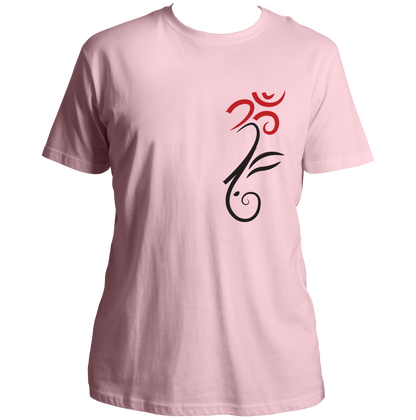 Om Ganesha baby pink unisex T-shirt featuring sacred Om and Ganesha symbol by Garrari
