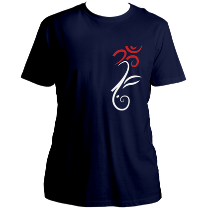 Om Ganesha navy blue unisex T-shirt featuring sacred Om and Ganesha symbol by Garrari