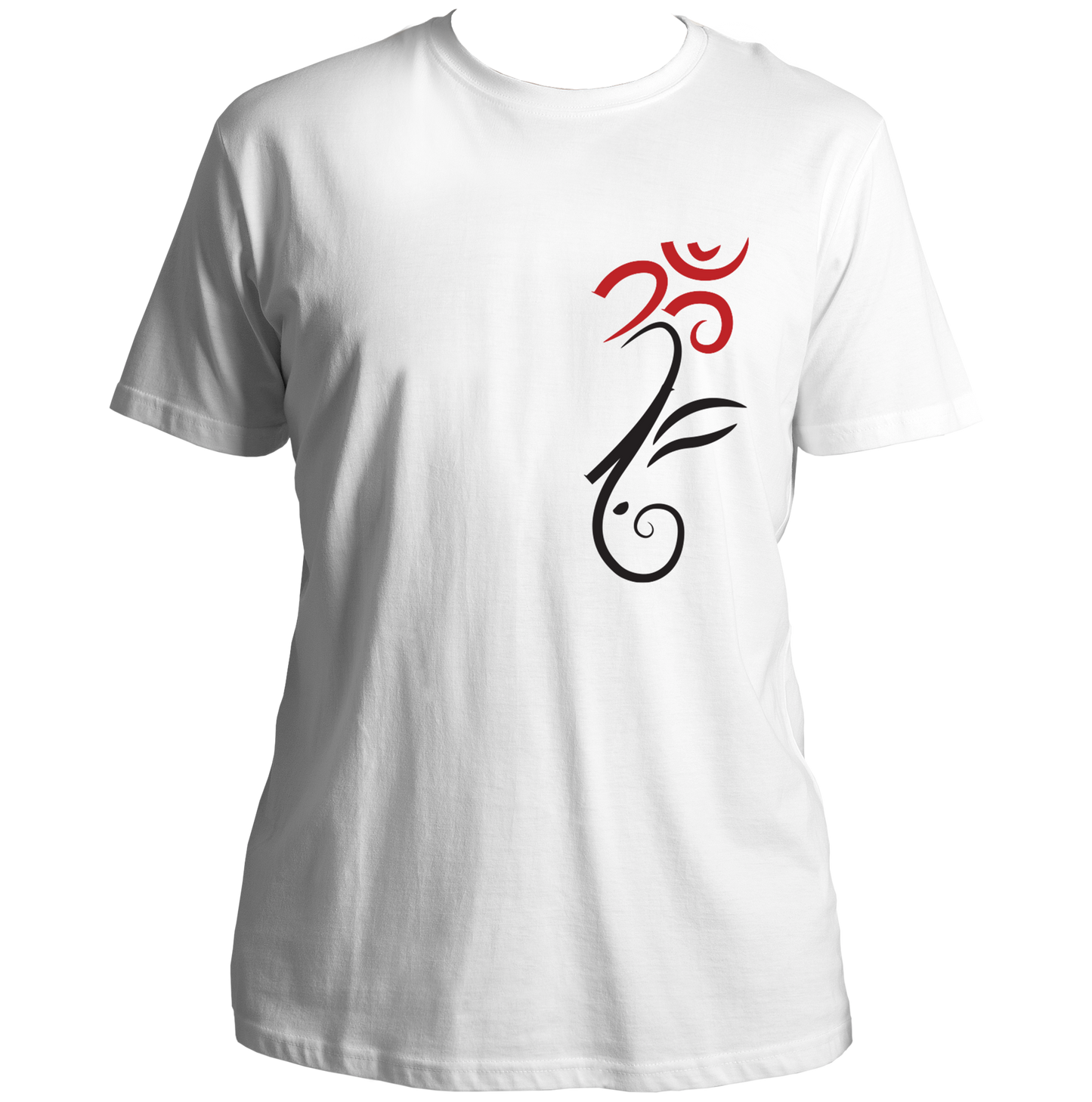 Om Ganesha white unisex T-shirt featuring sacred Om and Ganesha symbol by Garrari