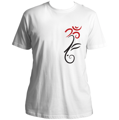 Om Ganesha white unisex T-shirt featuring sacred Om and Ganesha symbol by Garrari