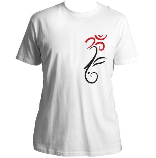 Om Ganesha white unisex T-shirt featuring sacred Om and Ganesha symbol by Garrari