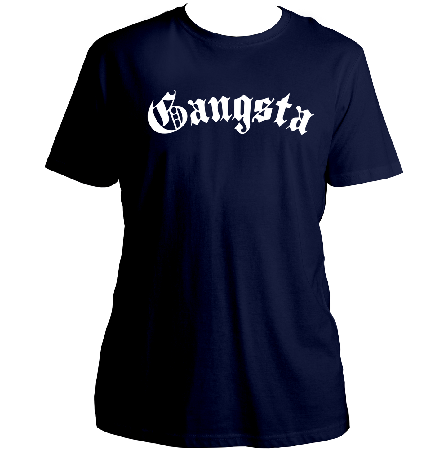 Navy Blue Gangsta Unisex T-Shirt with urban gothic typography design by Garrari