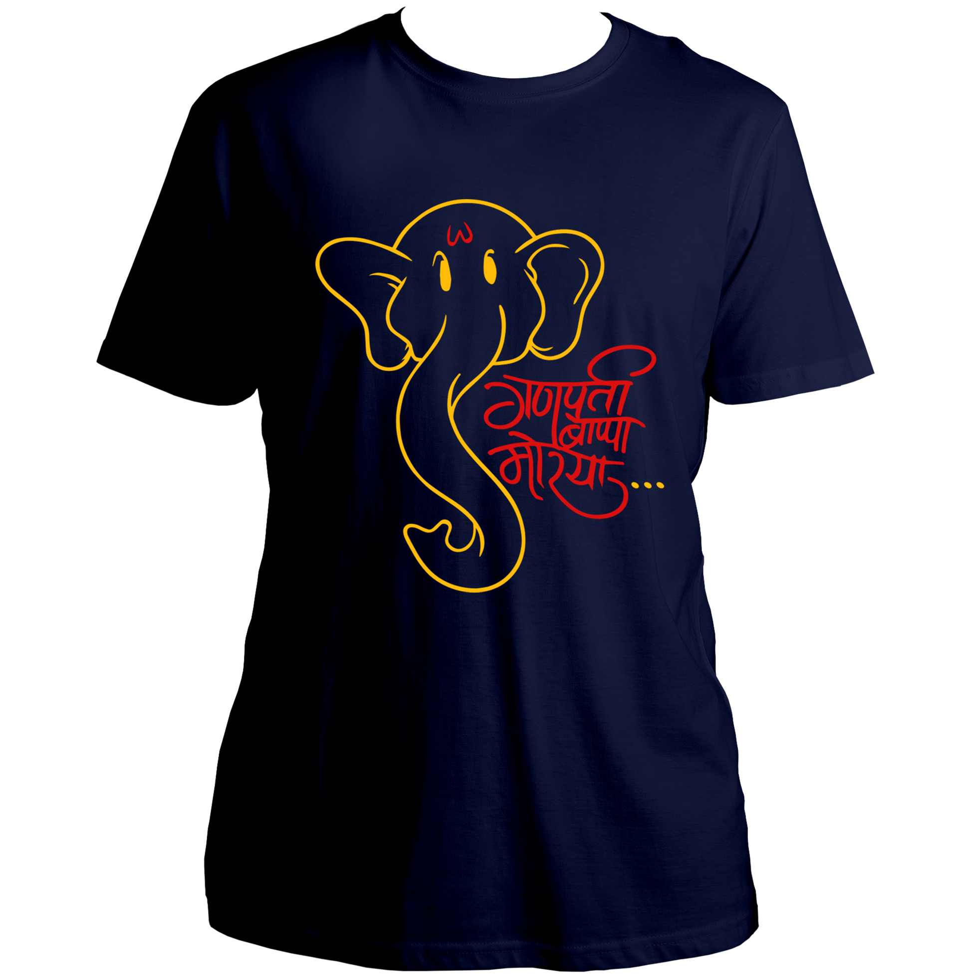 Ganpati Bappa Morya navy blue unisex T-shirt with devotional chant graphic by Garrari