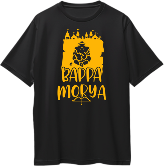 Front view of Ganpati Bappa Morya Oversized Unisex T-Shirt featuring the festive Ganpati chant design.