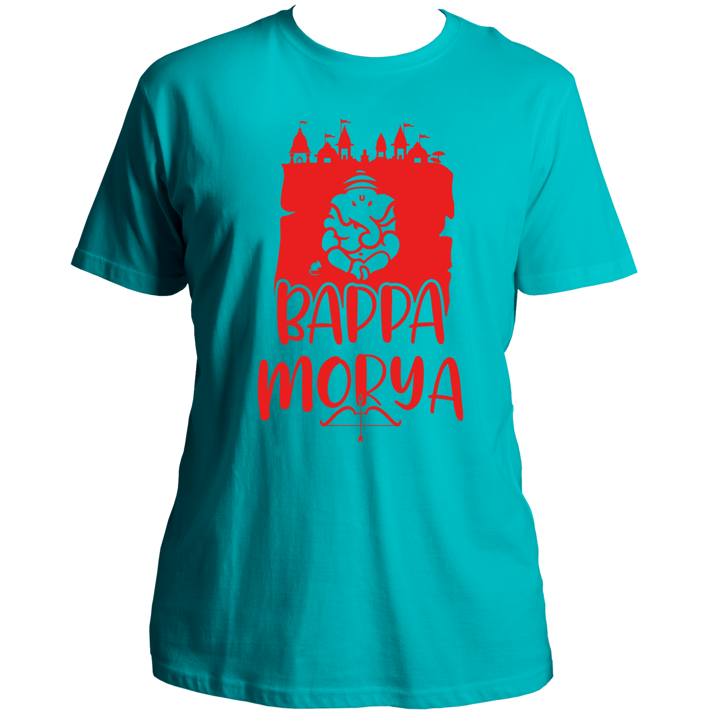 Ganpati Bappa Morya aqua blue unisex T-shirt with devotional graphic by Garrari
