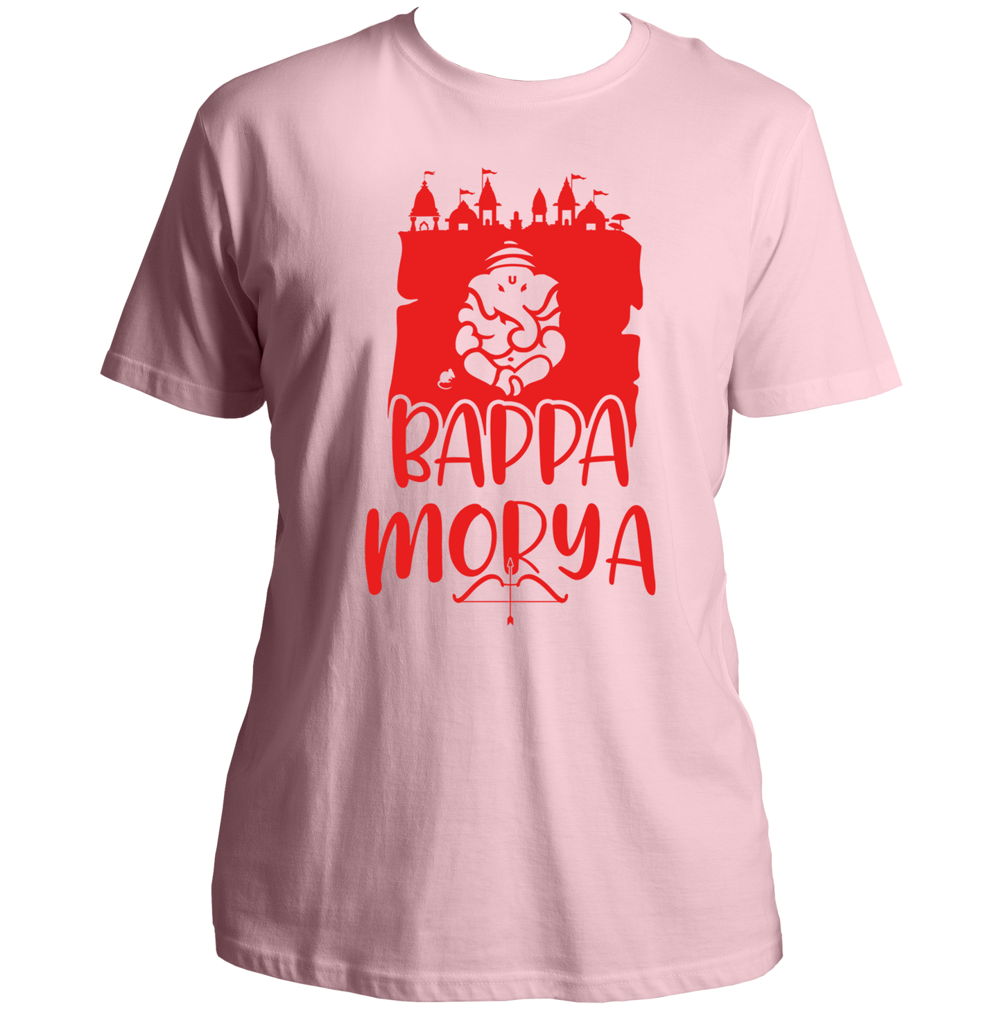Ganpati Bappa Morya baby pink unisex T-shirt with devotional graphic by Garrari