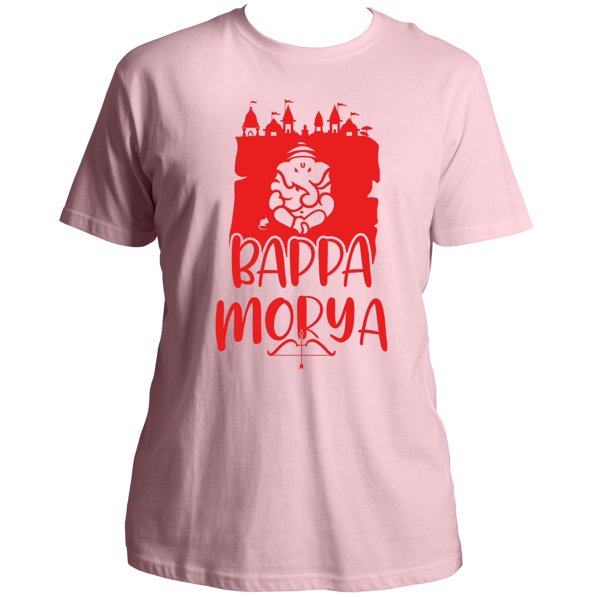 Ganpati Bappa Morya baby pink unisex T-shirt with devotional graphic by Garrari
