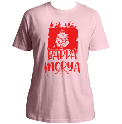 Ganpati Bappa Morya baby pink unisex T-shirt with devotional graphic by Garrari