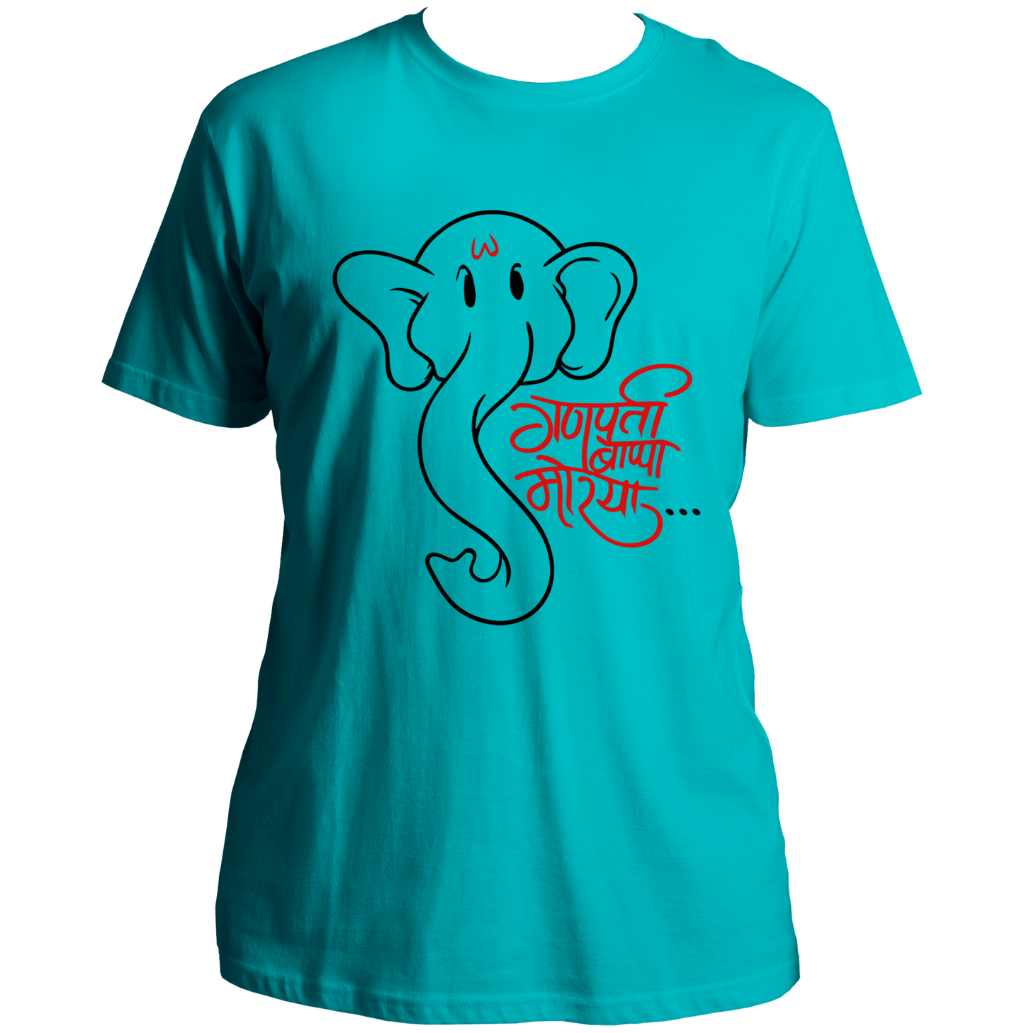 Ganpati Bappa Morya aqua blue unisex T-shirt with devotional chant graphic by Garrari