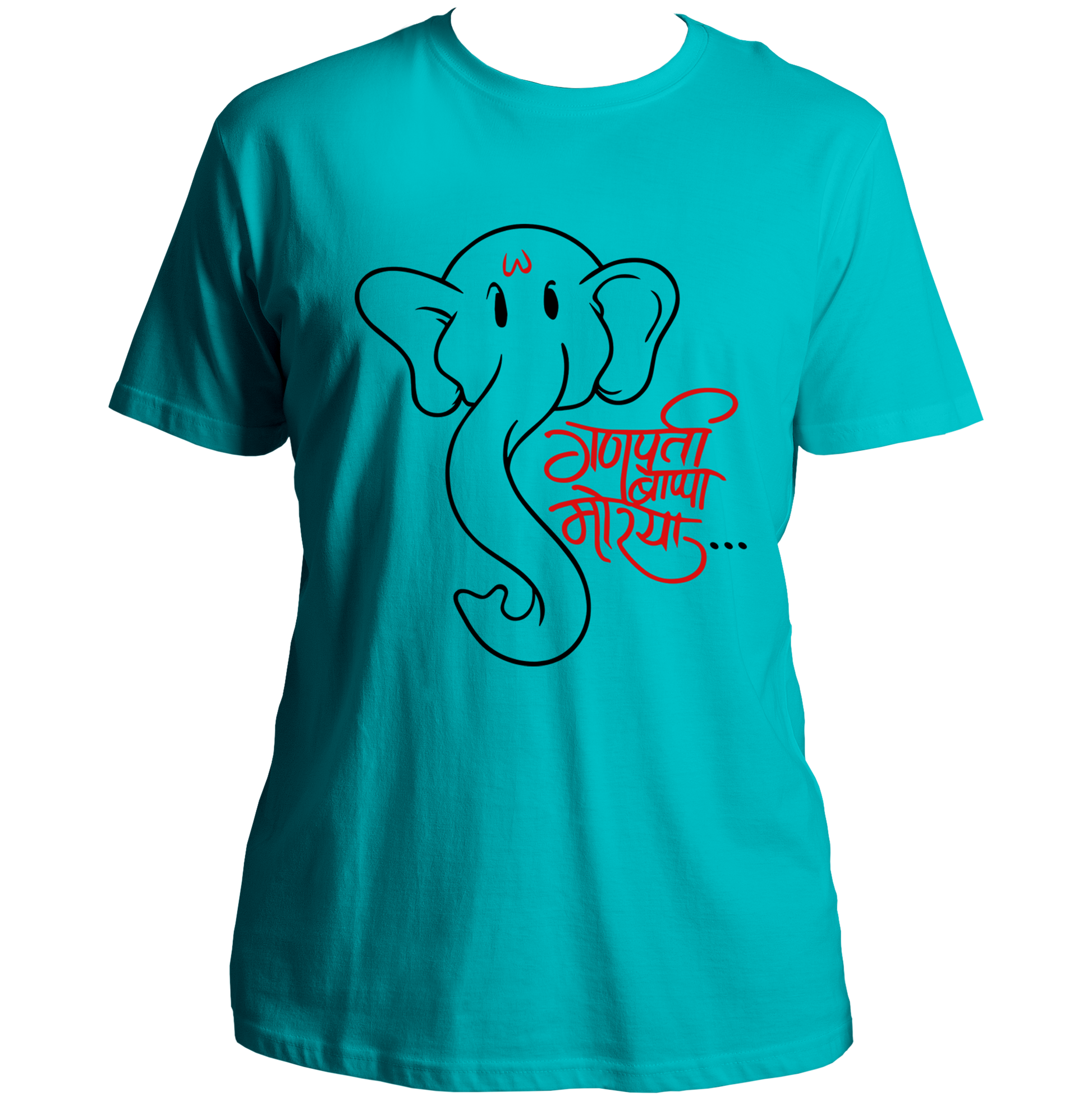 Ganpati Bappa Morya aqua blue unisex T-shirt with devotional chant graphic by Garrari