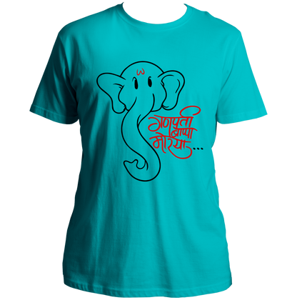 Ganpati Bappa Morya aqua blue unisex T-shirt with devotional chant graphic by Garrari