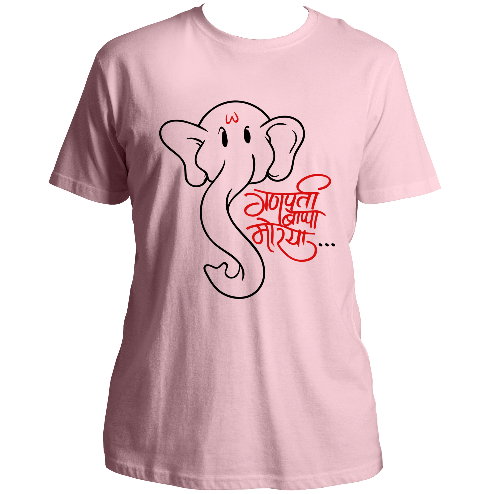 Ganpati Bappa Morya baby pink unisex T-shirt with devotional chant graphic by Garrari