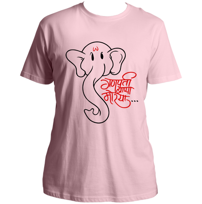 Ganpati Bappa Morya baby pink unisex T-shirt with devotional chant graphic by Garrari