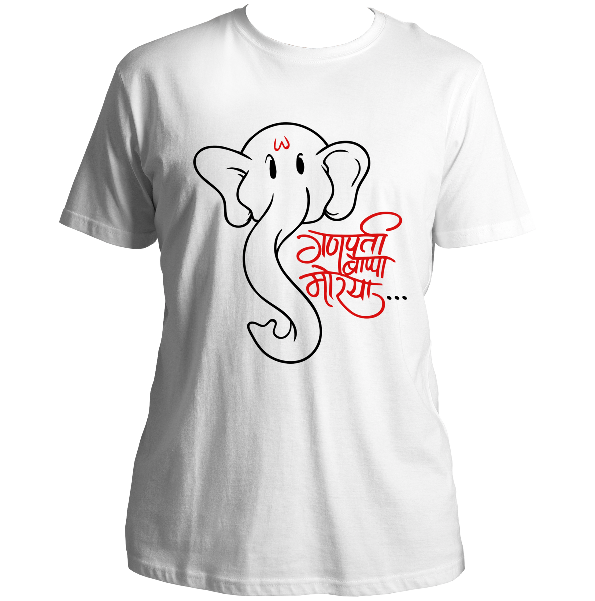 Ganpati Bappa Morya white unisex T-shirt with devotional chant graphic by Garrari