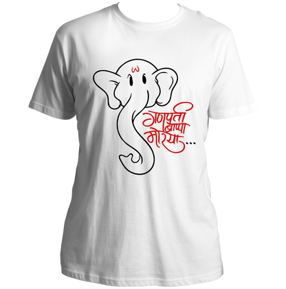 Ganpati Bappa Morya white unisex T-shirt with devotional chant graphic by Garrari
