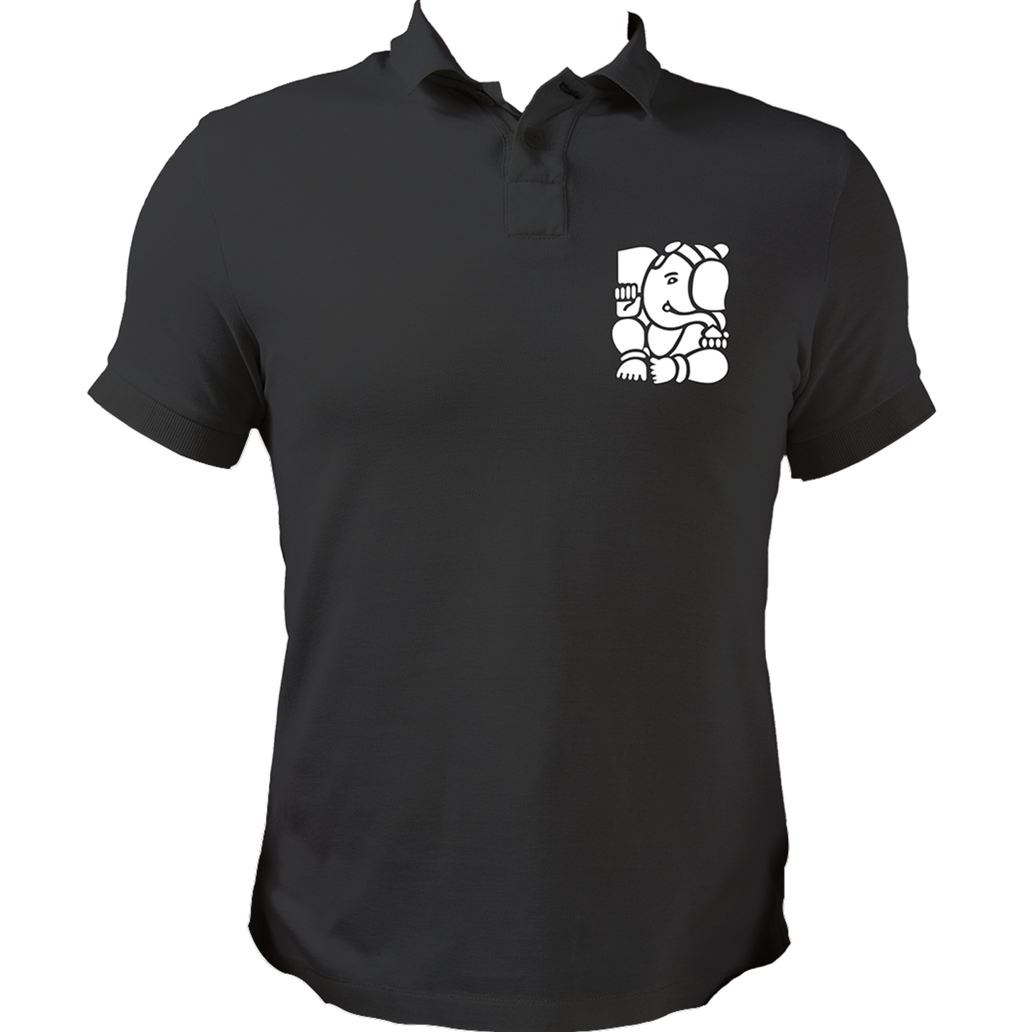 Ganpati black polo T-shirt with Lord Ganesha devotional graphic by Garrari