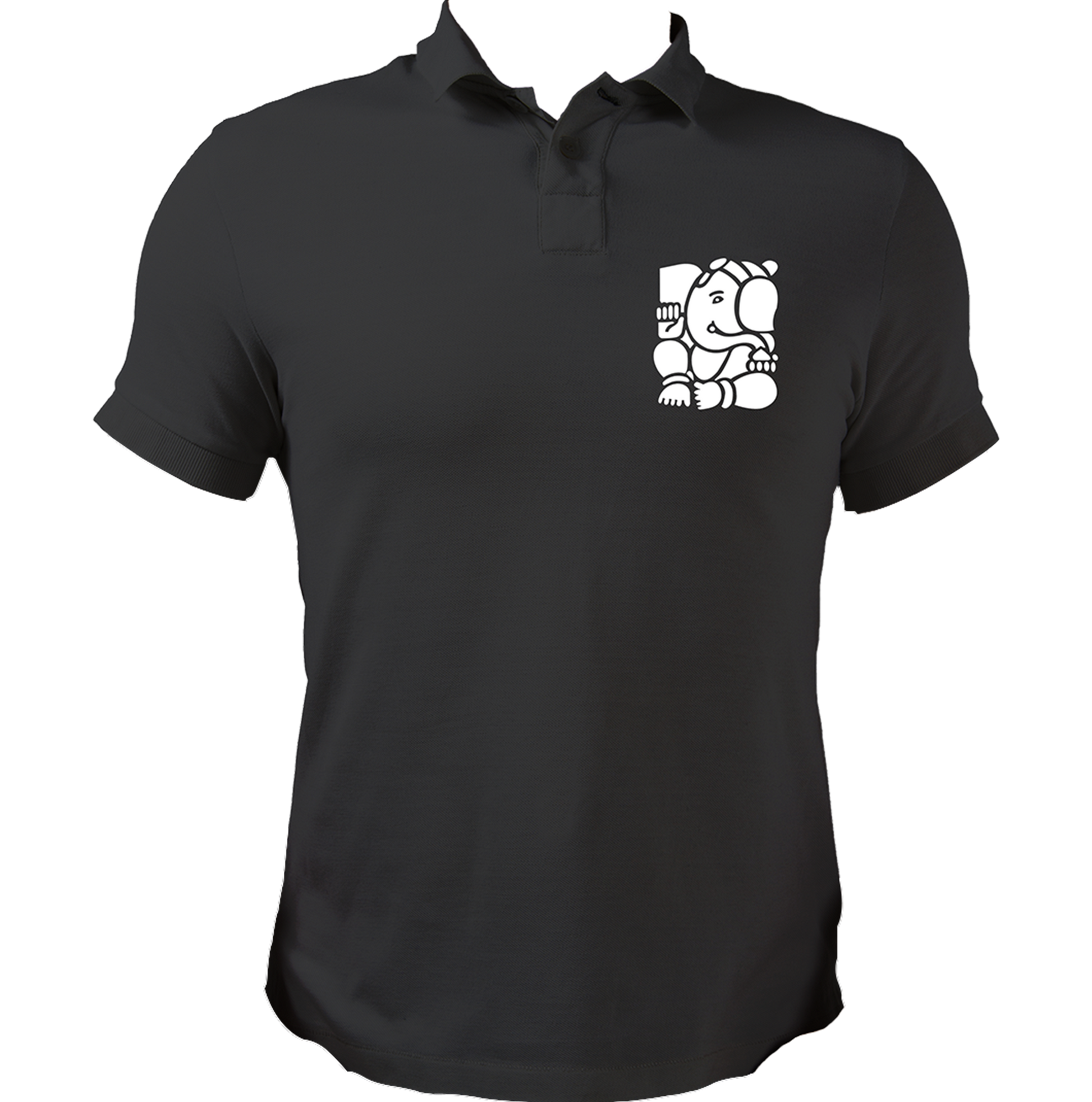 Ganpati black polo T-shirt with Lord Ganesha devotional graphic by Garrari