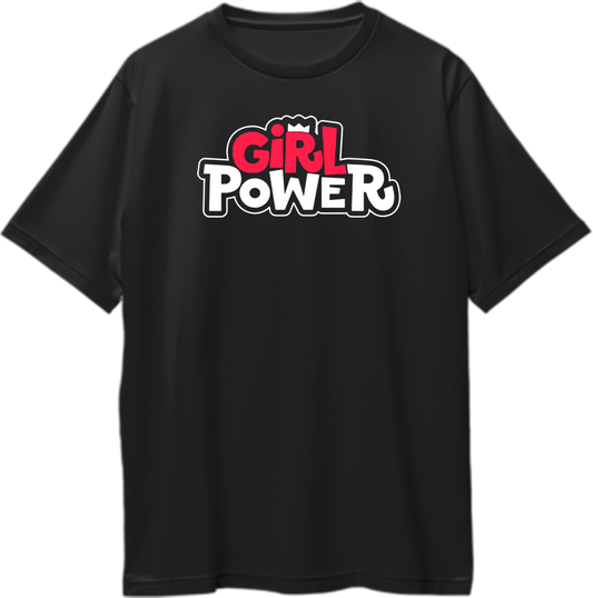 Black Girl Power Oversized T-Shirt with pink women empowerment typography by Garrari