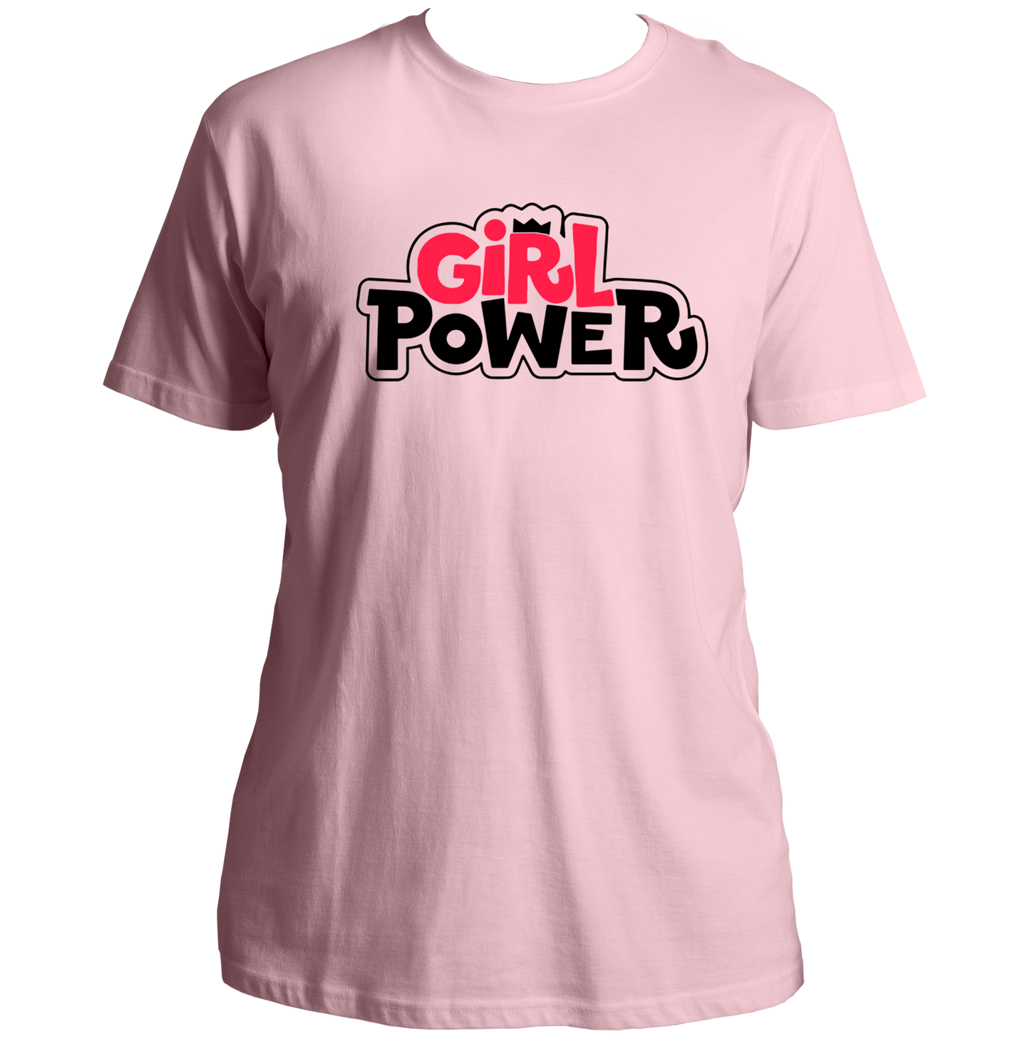 Baby Pink Girl Power Bold Logo Unisex T-Shirt with pink and black empowerment typography by Garrari