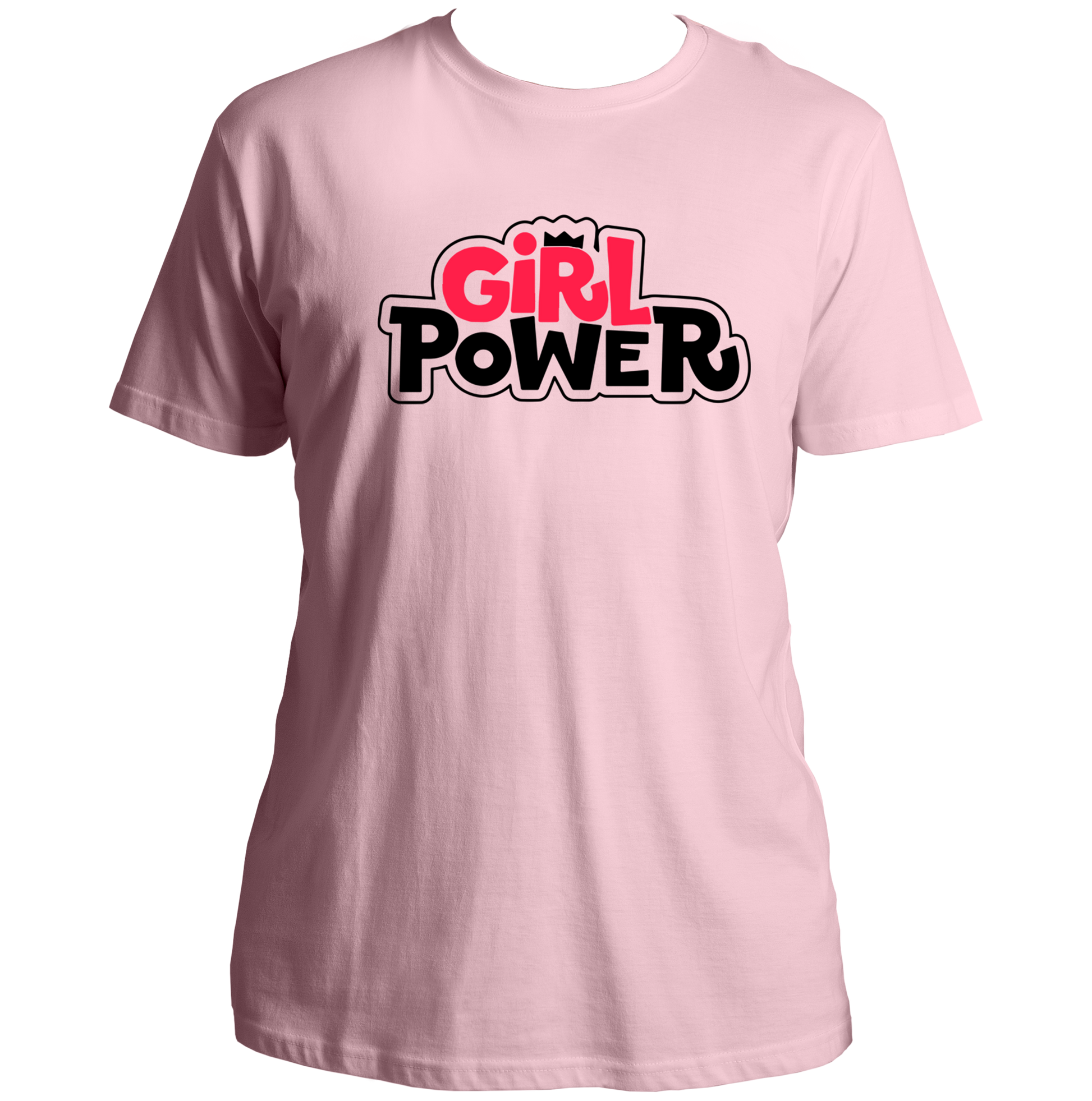 Baby Pink Girl Power Bold Logo Unisex T-Shirt with pink and black empowerment typography by Garrari