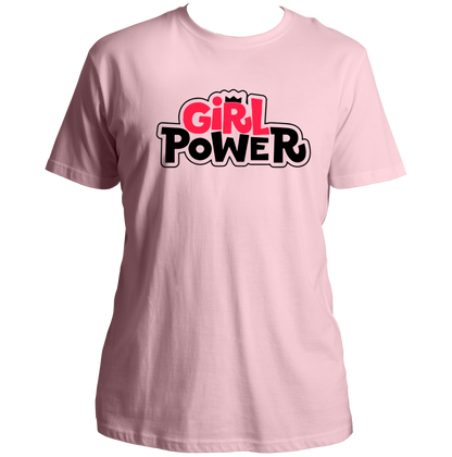 Baby Pink Girl Power Bold Logo Unisex T-Shirt with pink and black empowerment typography by Garrari
