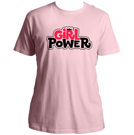 Baby Pink Girl Power Bold Logo Unisex T-Shirt with pink and black empowerment typography by Garrari