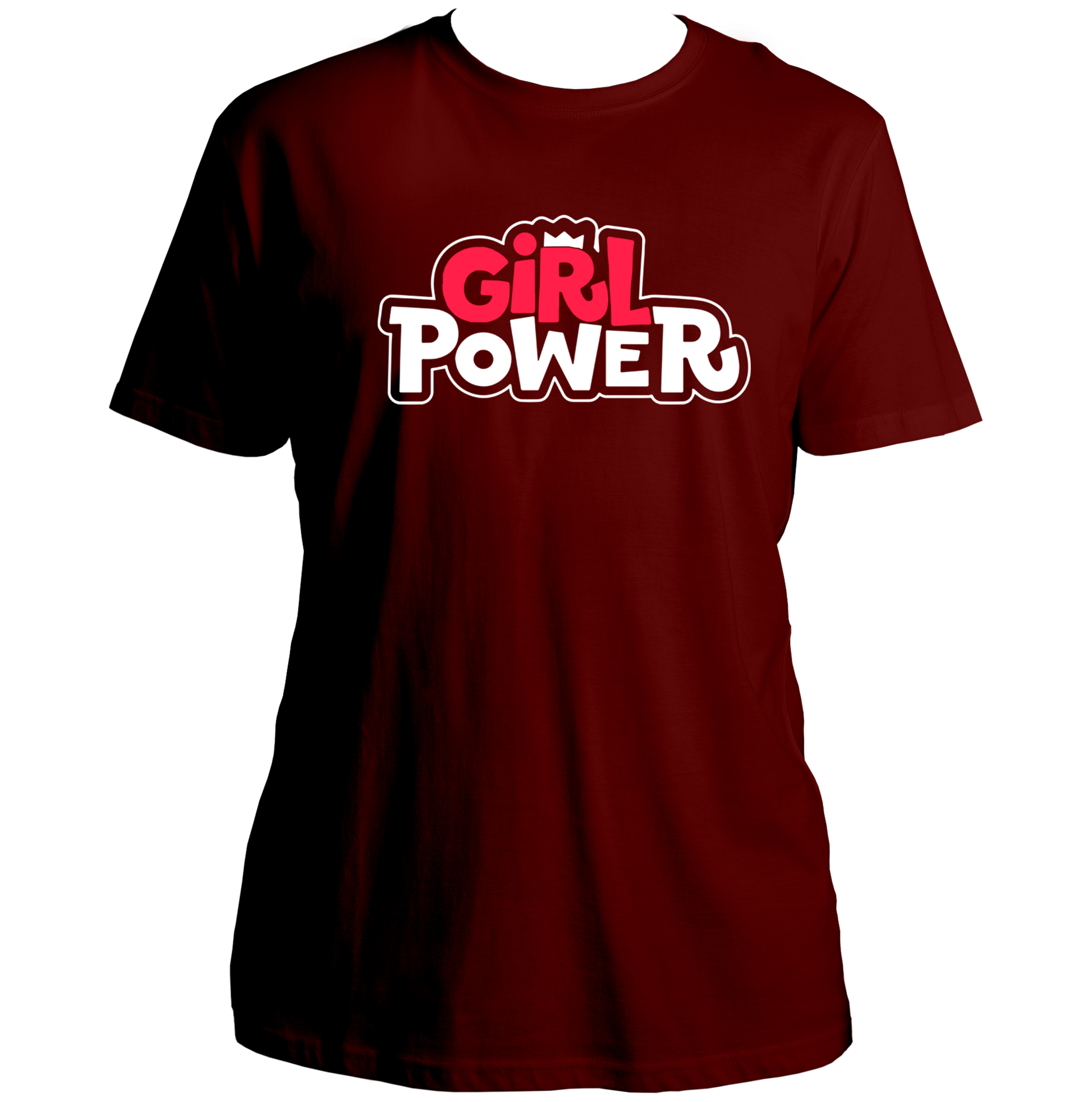 Maroon Girl Power Bold Logo Unisex T-Shirt with playful Girl Power typography by Garrari