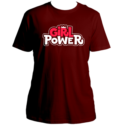 Maroon Girl Power Bold Logo Unisex T-Shirt with playful Girl Power typography by Garrari