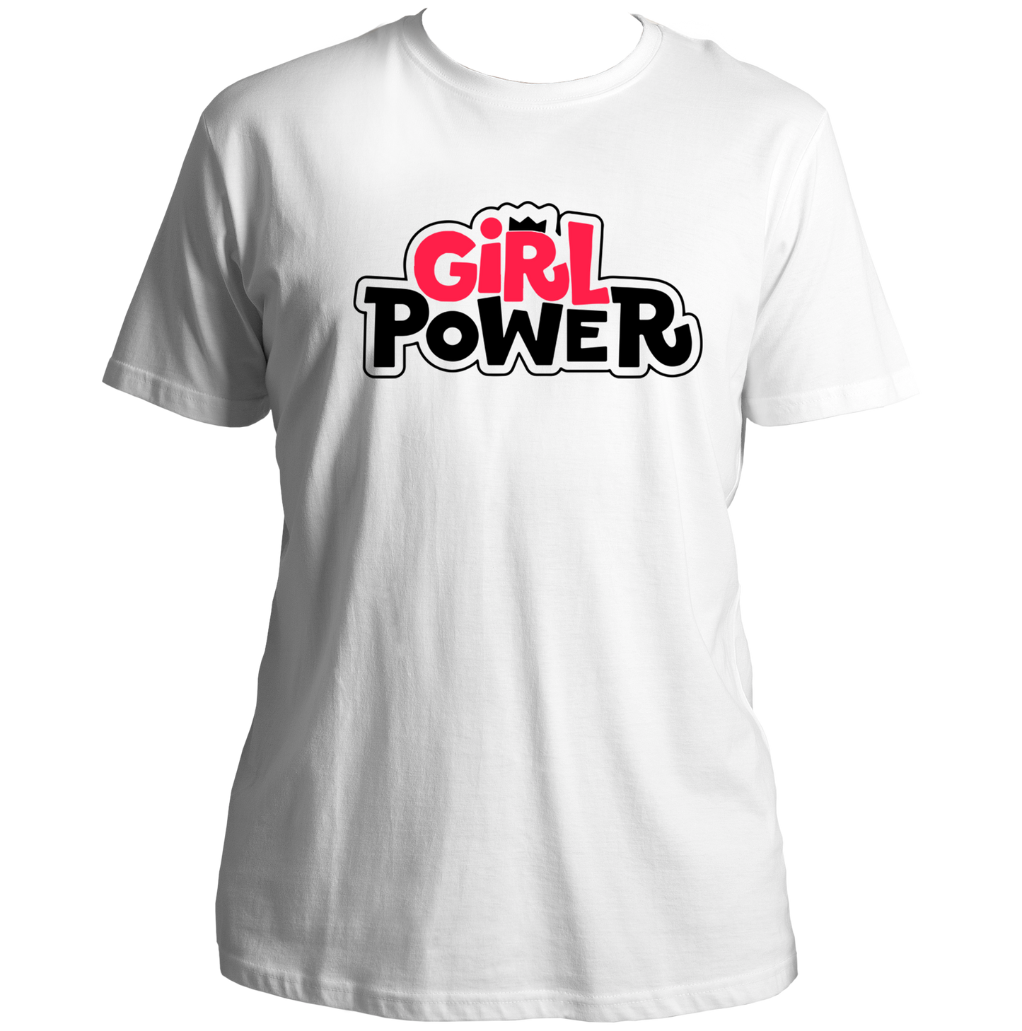 White Girl Power Bold Logo Unisex T-Shirt with bold pink Girl Power print by Garrari