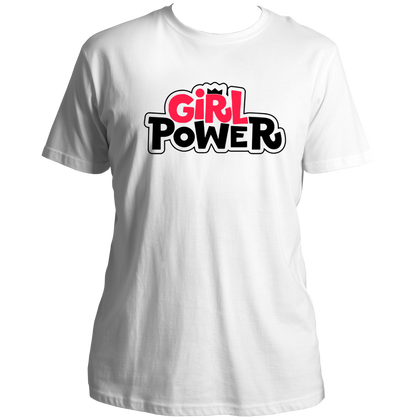 White Girl Power Bold Logo Unisex T-Shirt with bold pink Girl Power print by Garrari