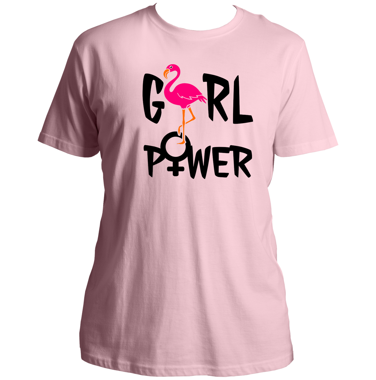 Baby Pink Girl Power Unisex T-Shirt with playful women empowerment print by Garrari