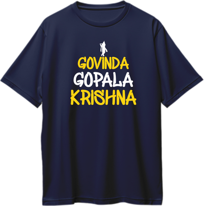 Black Govinda Gopala Krishna oversized T-shirt with Krishna devotional typography by Garrari