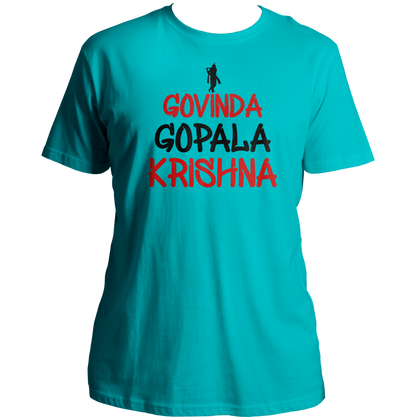 Aqua Blue Govinda Gopala Krishna T-shirt with Govinda Gopala typography by Garrari